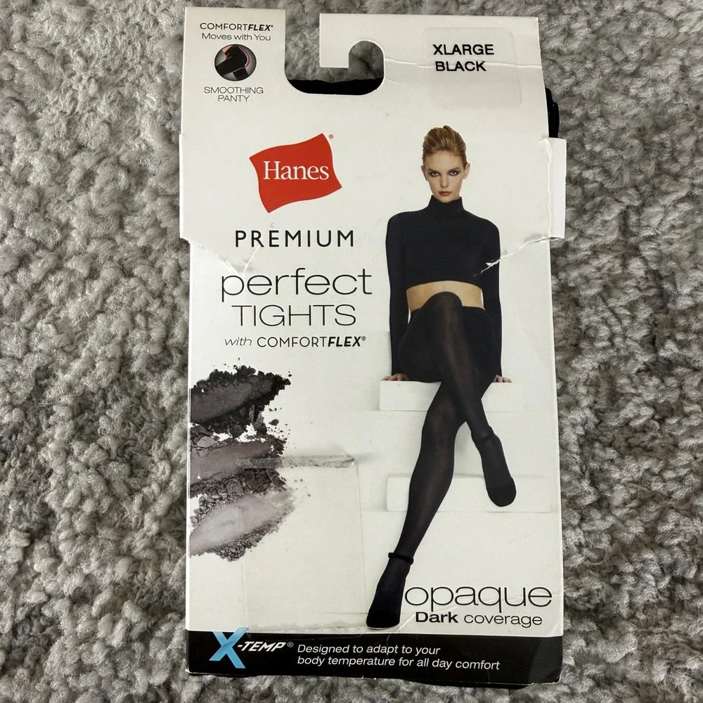 New Hanes Size XL Premium Perfect Tights Opaque ComfortFlex Tights Black Women